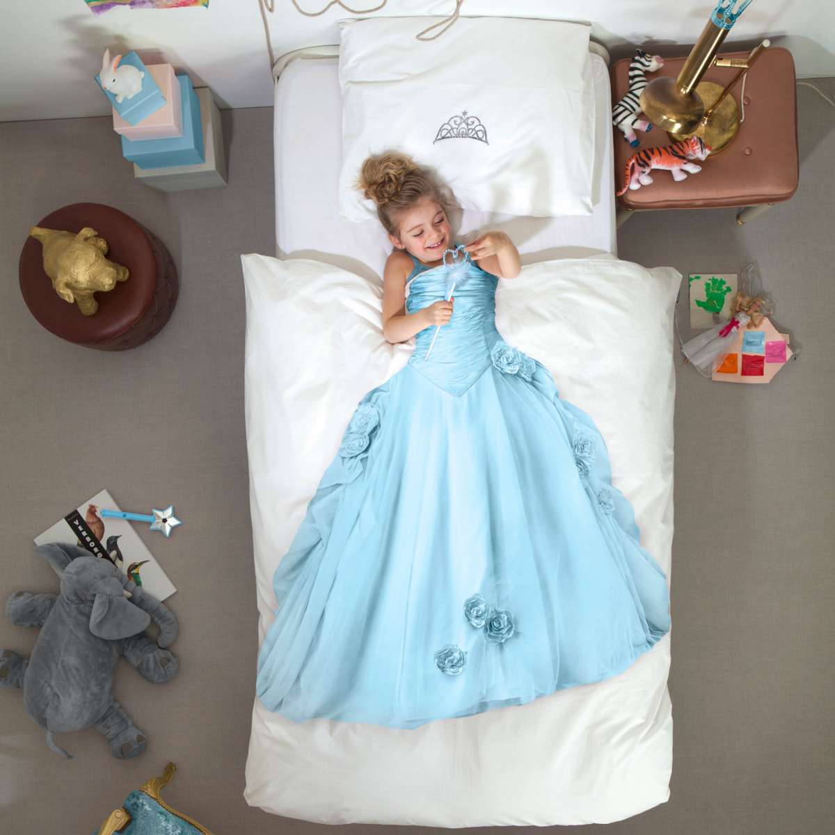 Kinderdekbedovertrek SNURK blauwe prinsessenjurk